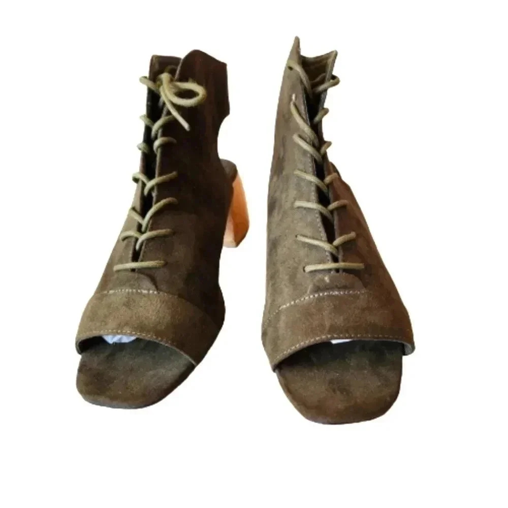 ASOS Green Suede Lace Up Open Toed Boots Size 5
